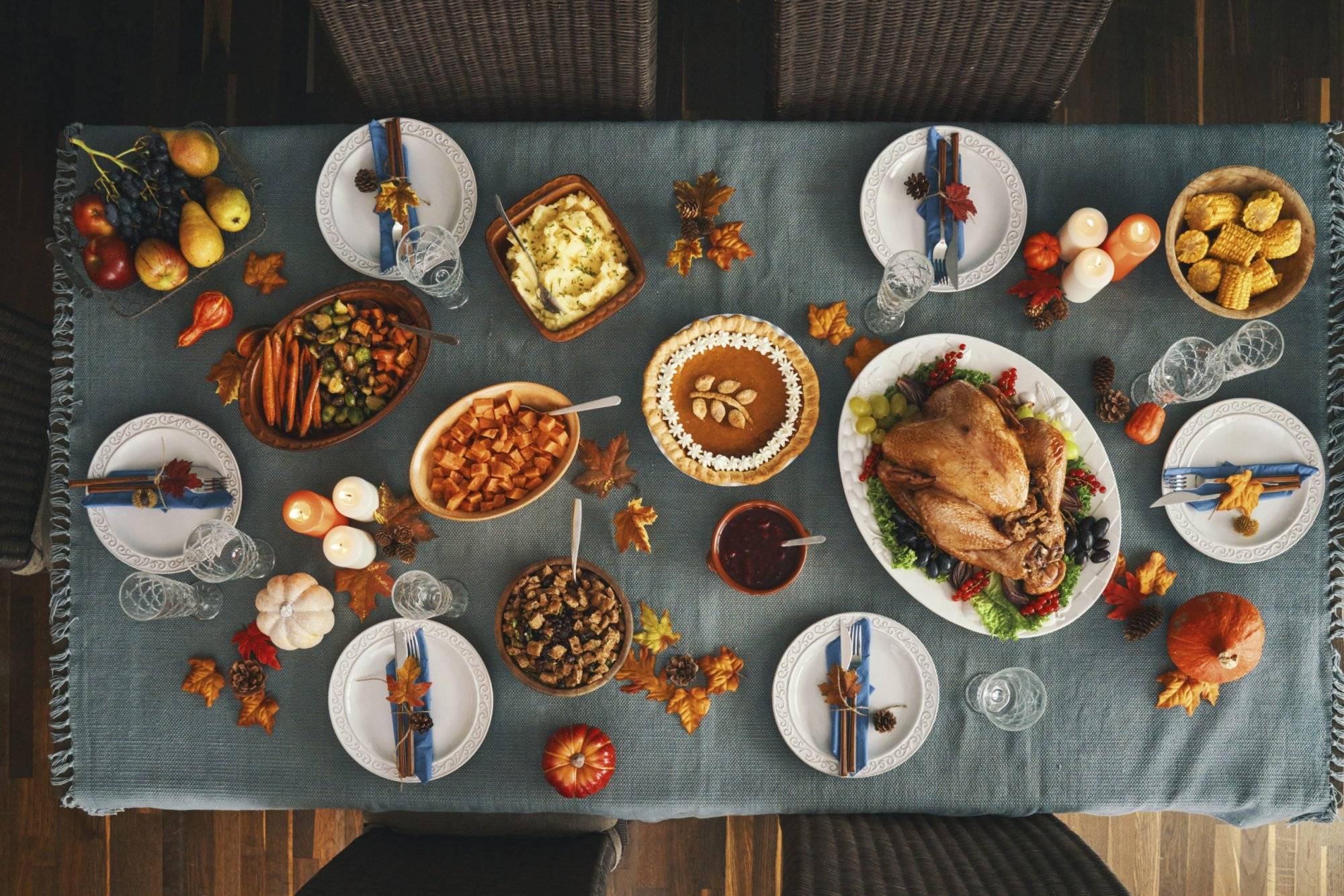 Thanksgiving Party Table Setting Traditional Holiday Stuffed Turkey Dinner